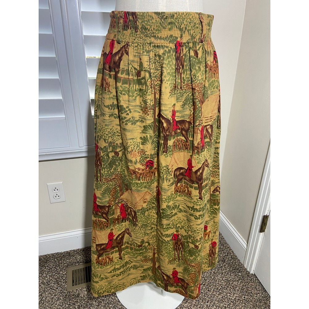 VTG Cambridge Dry Goods Novelty Skirt 10 Horse Toile Fox Hunt Equestrian Rustic